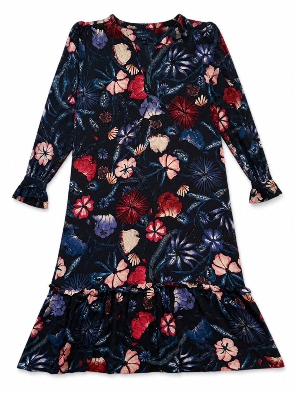 GANT Navy Floral Ruffle Hem maxi Dress size 10 P2P 24”